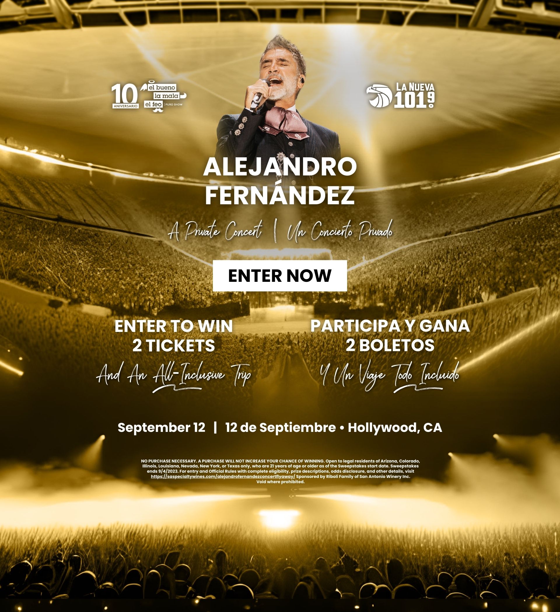San Antonio Specialty is giving you the opportunity to win 2 tickets and an all-inclusive trip to Hollywood, CA to see Alejandro Fernández in a private concert. 