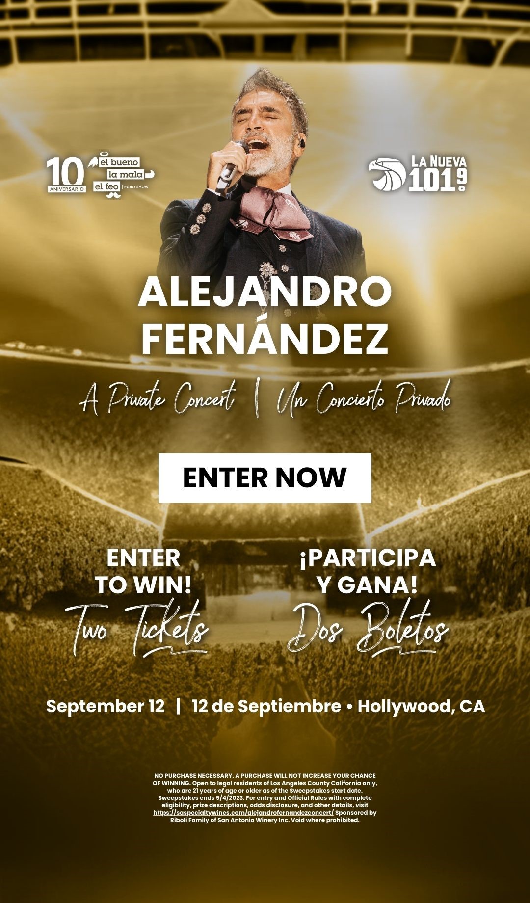 San Antonio Specialty is giving you the opportunity to win 2 tickets for Alejandro Fernández in a private concert in Hollywood, CA.