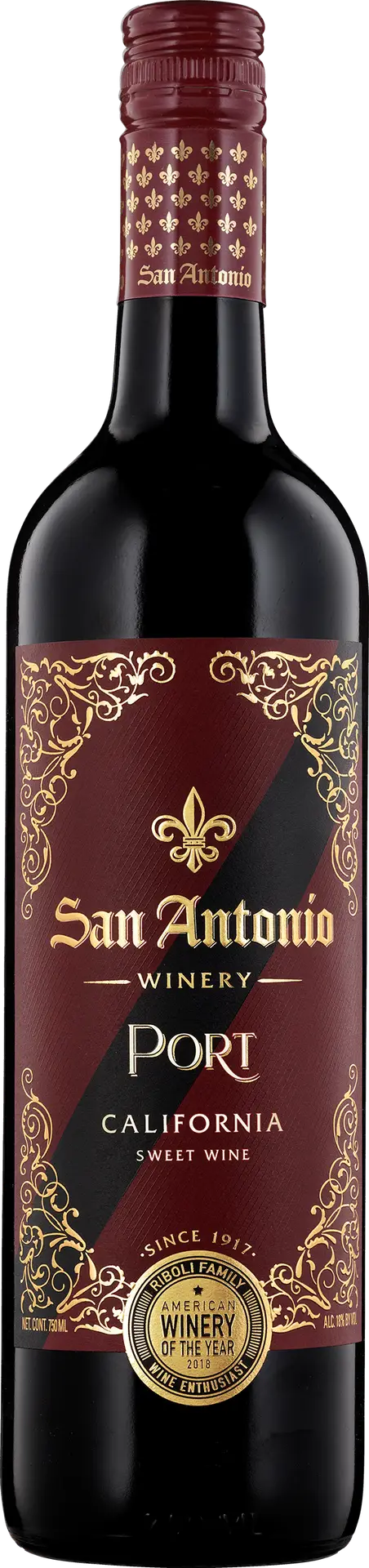 Isolated bottle of San Antonio Winery Port California sweet wine